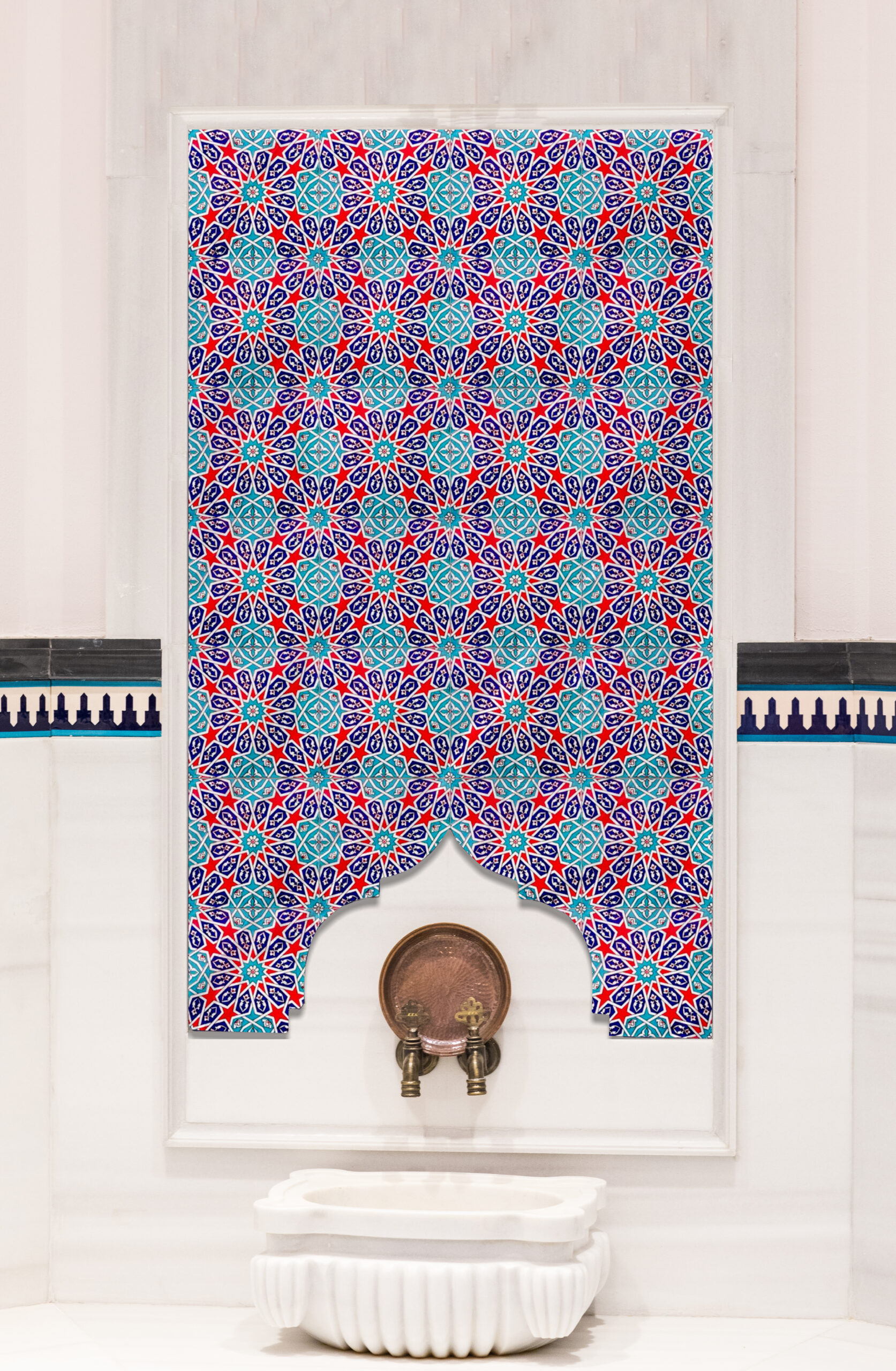 80X140 Geometrik Kurna Arkası Türk Hamamı Çini Pano