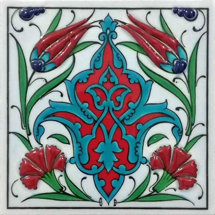 10x10 Cm İkili Lale Karanfil Kütahya Çini Pano