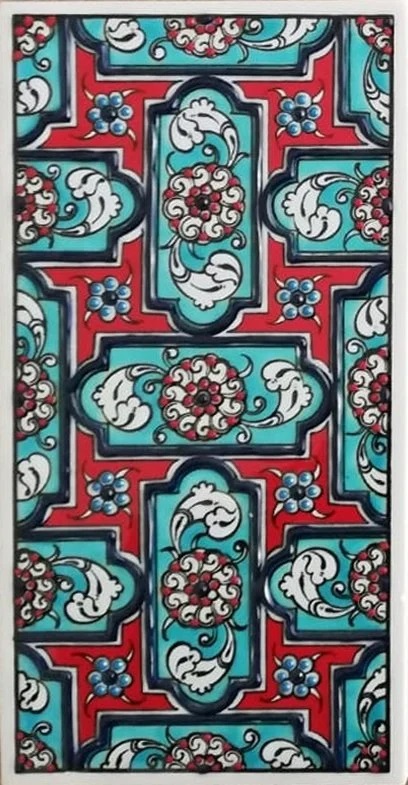 10x20 Cm Turkuaz Geometrik El Dekoru Çini Karo
