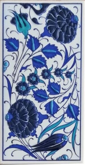 10x20 Cm  İki Karanfil Mavi Beyaz El Dekoru Karo