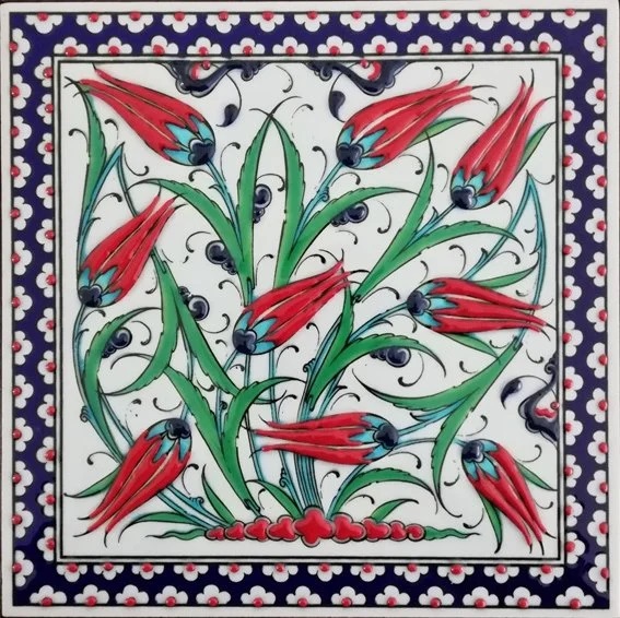 20x20 Cm Kobalt Lalezar El Dekoru Çini Pano
