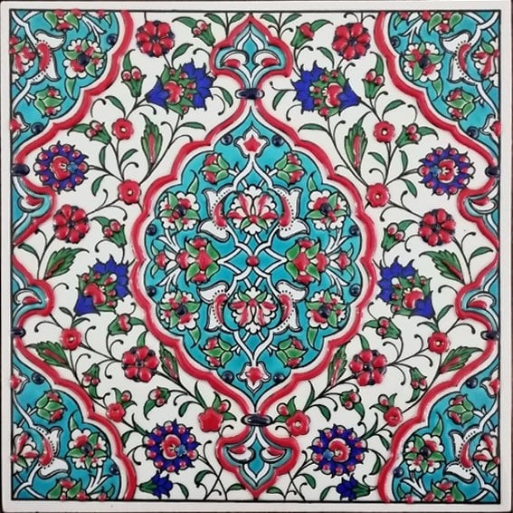 20x20 Cm Turkuaz İznik Rumi El Dekoru Çini Pano