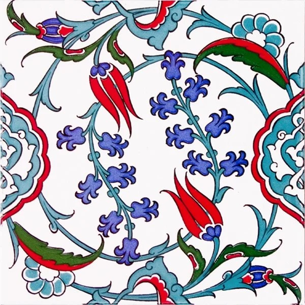 20x20 Cm Yaprak Desenli Kütahya Çini Karo