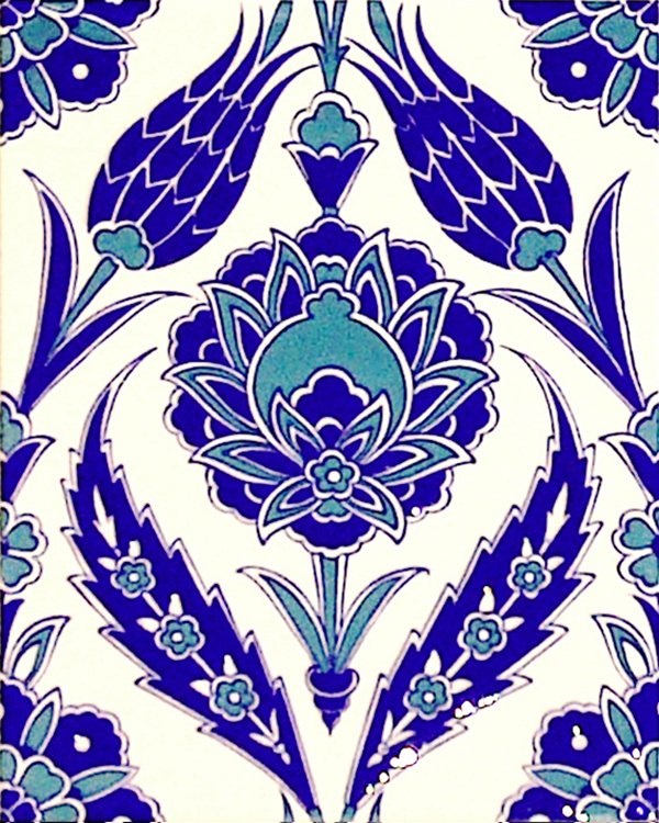 20x25 Cm Mavi Beyaz Lale desen Kütahya Çini Karo