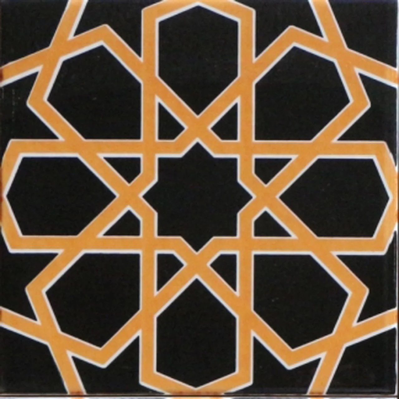 20x20 Cm Sarı Siyah Türkmen Yıldızı Çini Karo