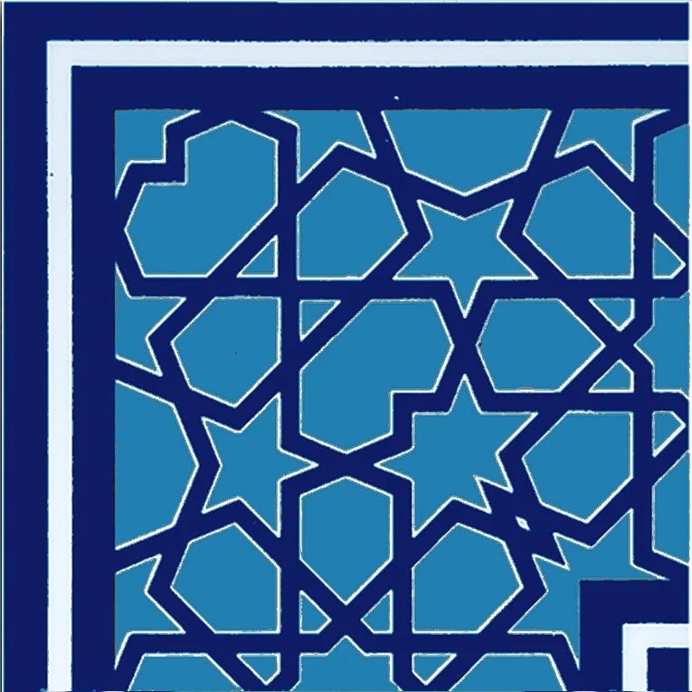 10x10 cm Mavi Türkmen Yıldızı Çini Bordür Köşe