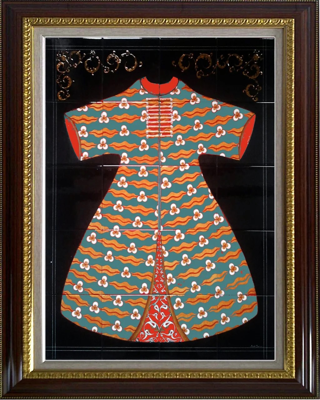 80x100 Cm Yeşil Cintemani Kaftan Çini Pano